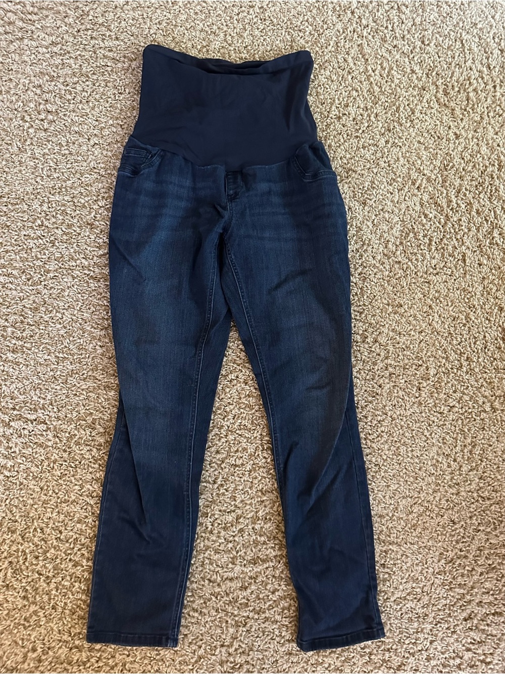 Indigo Blue Navy Maternity Skinny Jeans with Dark Blue Panel